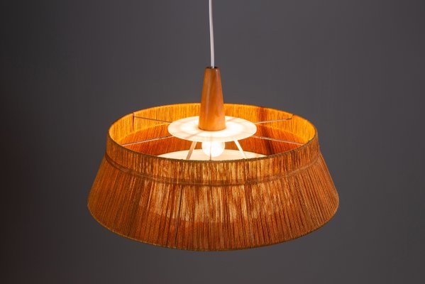 Large Teak and Sisal Pendant Lamp attributed to Temde Leuchten, 1960s-NHX-2042156