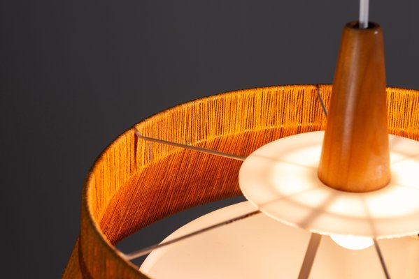 Large Teak and Sisal Pendant Lamp attributed to Temde Leuchten, 1960s-NHX-2042156