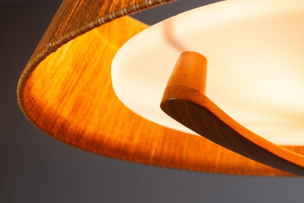 Large Teak and Sisal Pendant Lamp attributed to Temde Leuchten, 1960s-NHX-2042156