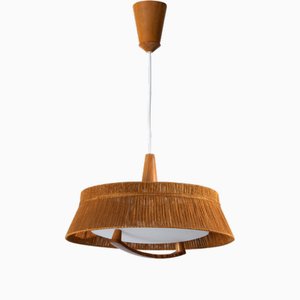 Large Teak and Sisal Pendant Lamp attributed to Temde Leuchten, 1960s-NHX-2042156