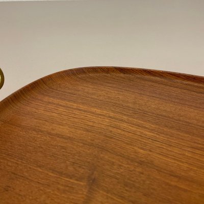 Large Teak Tray Plate Element with Brass Handle attributed to Carl Auböck, Austria, 1950s-QZ-1772929