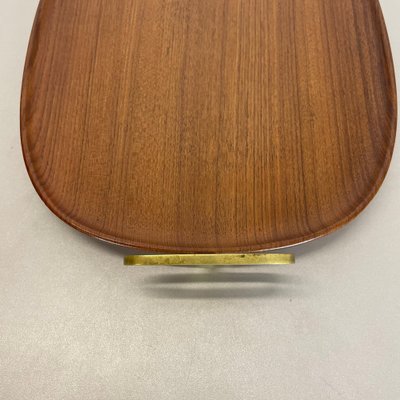 Large Teak Tray Plate Element with Brass Handle attributed to Carl Auböck, Austria, 1950s-QZ-1772929