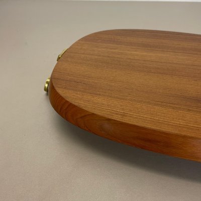 Large Teak Tray Plate Element with Brass Handle attributed to Carl Auböck, Austria, 1950s-QZ-1772929