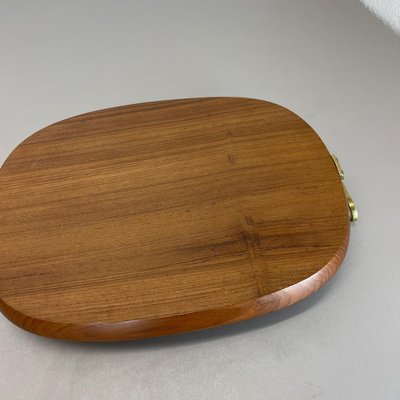 Large Teak Tray Plate Element with Brass Handle attributed to Carl Auböck, Austria, 1950s-QZ-1772929