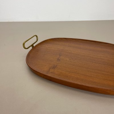 Large Teak Tray Plate Element with Brass Handle attributed to Carl Auböck, Austria, 1950s-QZ-1772929