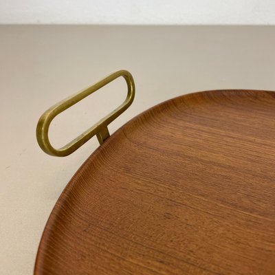 Large Teak Tray Plate Element with Brass Handle attributed to Carl Auböck, Austria, 1950s-QZ-1772929