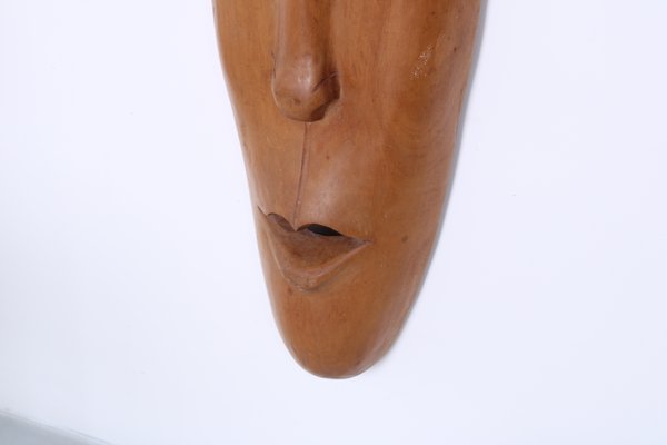 Large Teak Wall Hanging Mask Sculpture, 1950s-XT-2040475