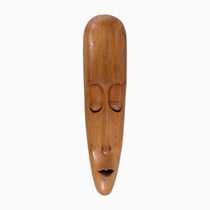 Large Teak Wall Hanging Mask Sculpture, 1950s-XT-2040475