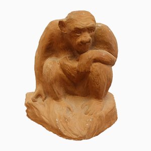 Large Terracotta Sitting Monkey-EZZ-704284