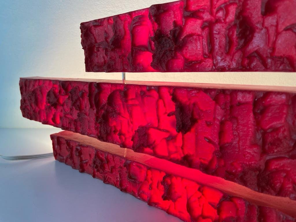 Large Textured Red Plastic Triple Shade Mood Lamp by Uwe Mersch Design, 1970s