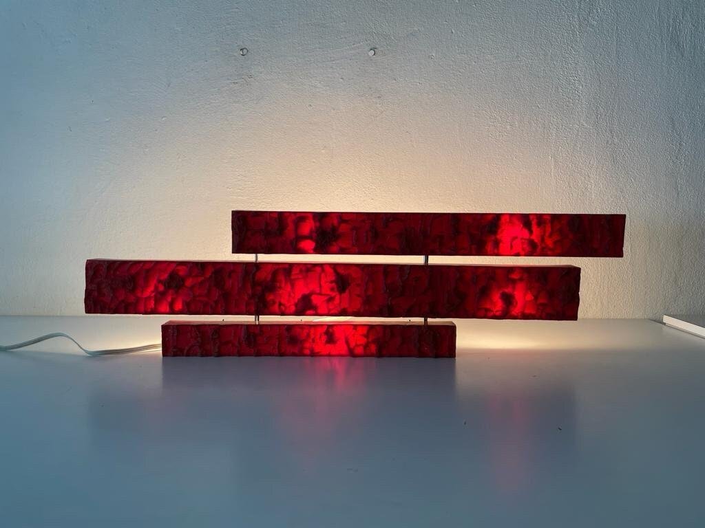 Large Textured Red Plastic Triple Shade Mood Lamp by Uwe Mersch Design, 1970s