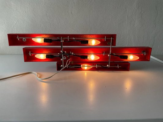 Large Textured Red Plastic Triple Shade Mood Lamp by Uwe Mersch Design, 1970s-RDS-1146545