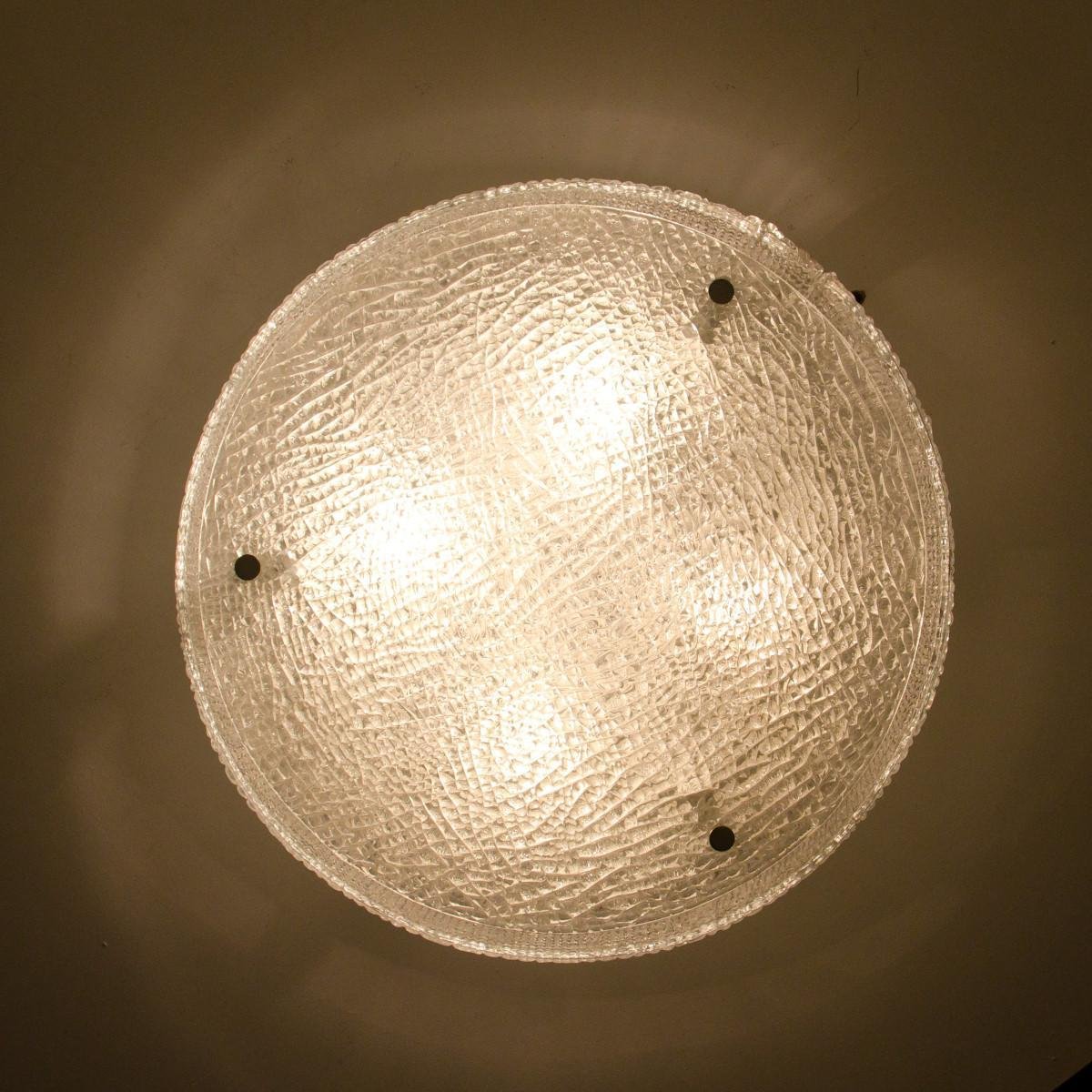 Large Thick Textured Glass Ceiling Light from Kalmar, 1960s