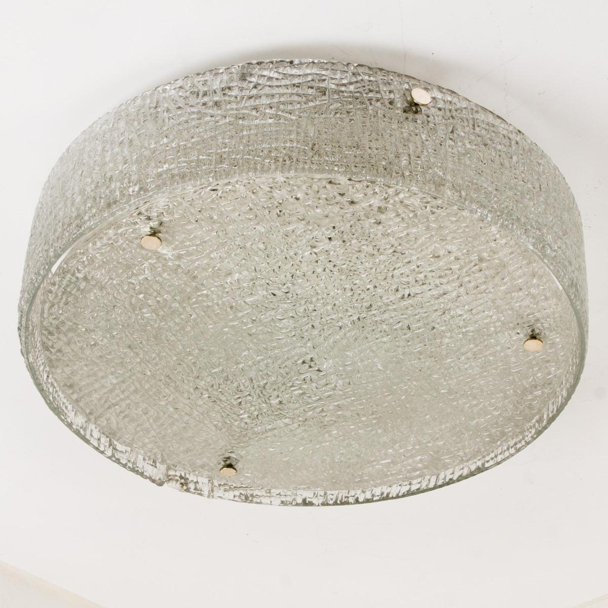 Large Thick Textured Glass Ceiling Light from Kalmar, 1960s