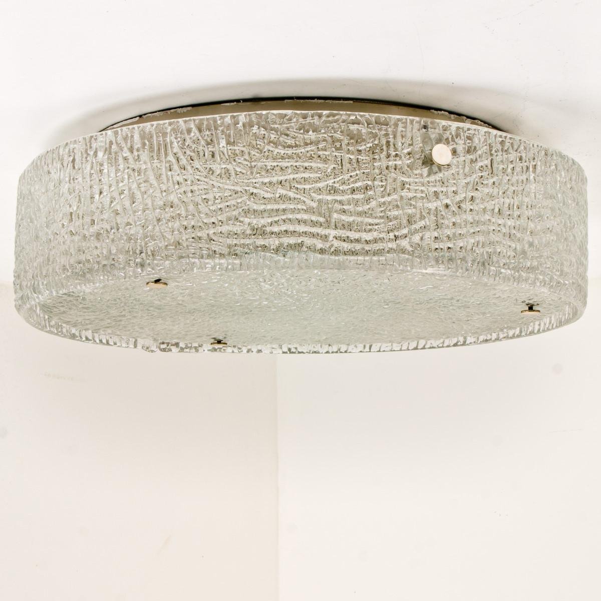 Large Thick Textured Glass Ceiling Light from Kalmar, 1960s