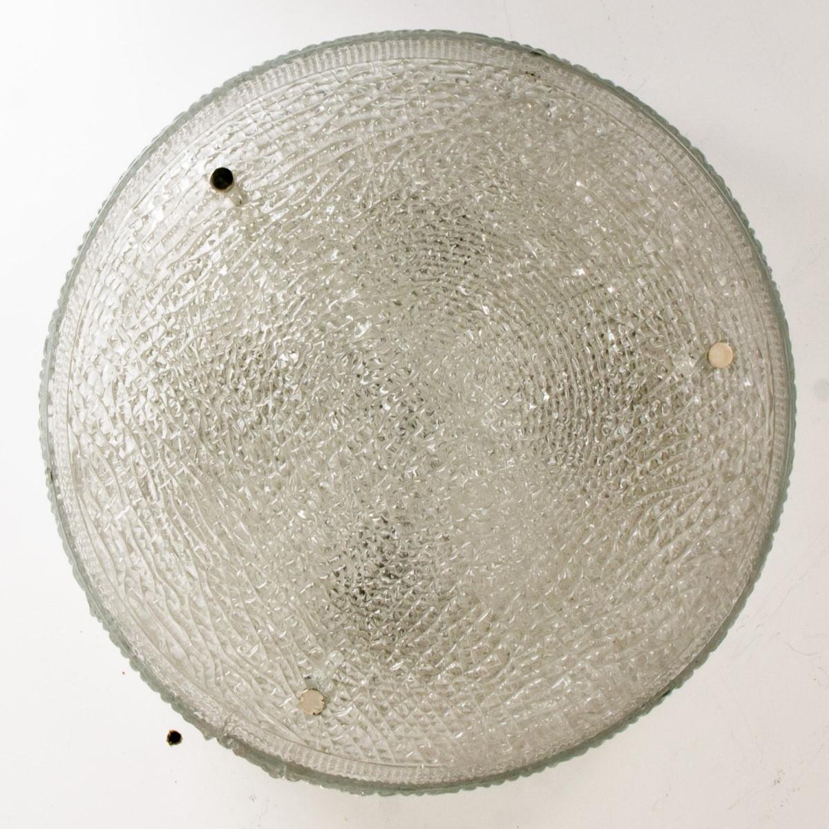 Large Thick Textured Glass Ceiling Light from Kalmar, 1960s