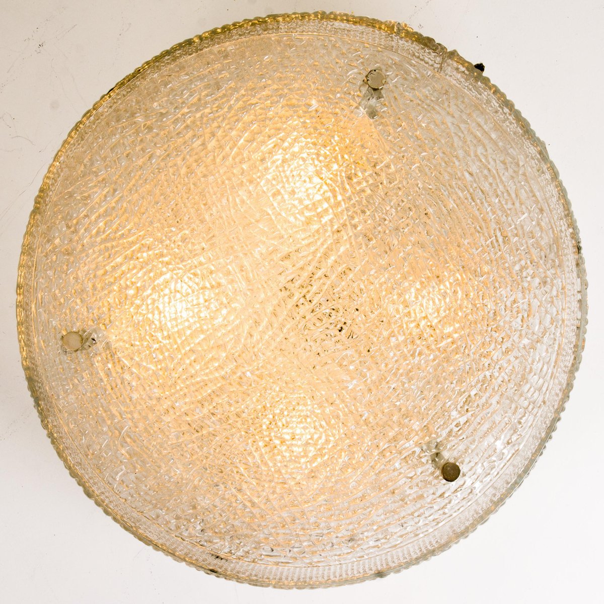 Large Thick Textured Glass Ceiling Light from Kalmar, 1960s