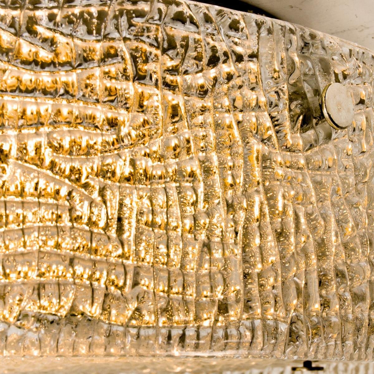 Large Thick Textured Glass Ceiling Light from Kalmar, 1960s