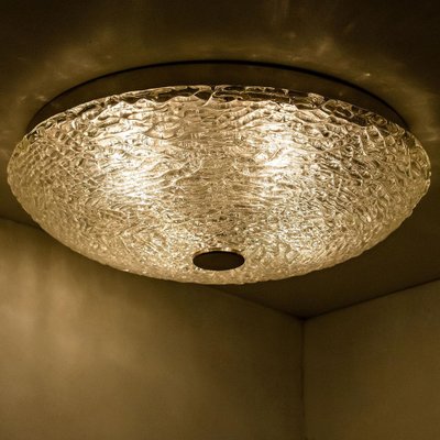 Large Thick Textured Glass Flushmount Ceiling Light from Kaiser, Germany, 1960s-VDW-1274188