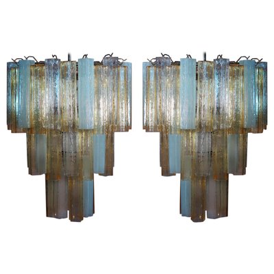 Large Three-Tier Murano Glass Tube Chandeliers, 1980s, Set of 2-OVO-1245616