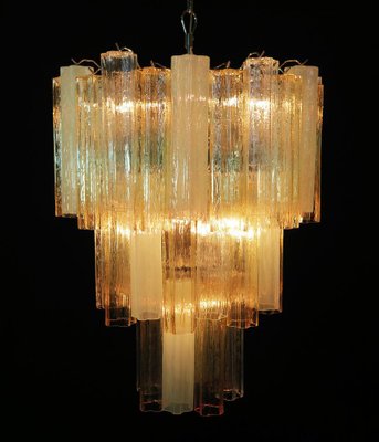 Large Three-Tier Murano Glass Tube Chandeliers, 1980s, Set of 2-OVO-1245616