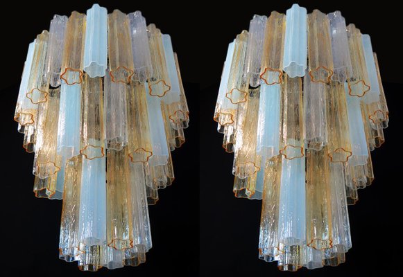 Large Three-Tier Murano Glass Tube Chandeliers, 1980s, Set of 2-OVO-1245616