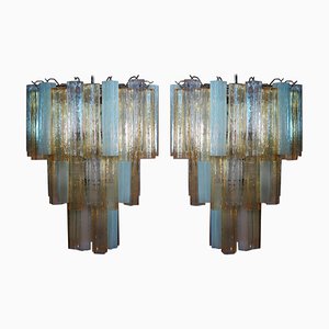 Large Three-Tier Murano Glass Tube Chandeliers, 1980s, Set of 2-OVO-1245616