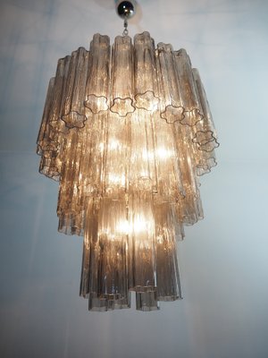 Large Three-Tier Venini Murano Glass Tube Chandelier with 48 Smoked Glasses, 1990s-FHZ-1818508