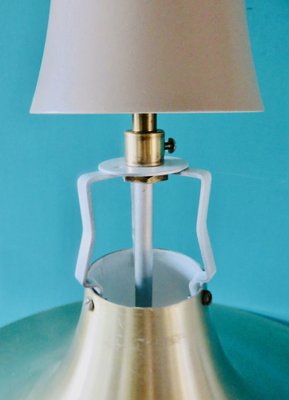 Large Trumpet Ceiling Lamp in Brushed-Gold Aluminum, Denmark, 1970s-AC-1787008