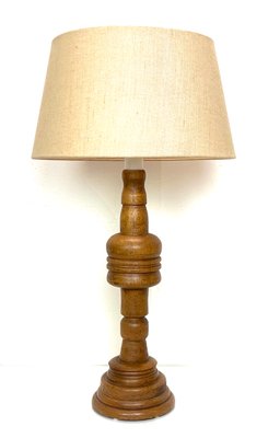 Large Turned Oak Table Lamp, 1960s-WZZ-1388691