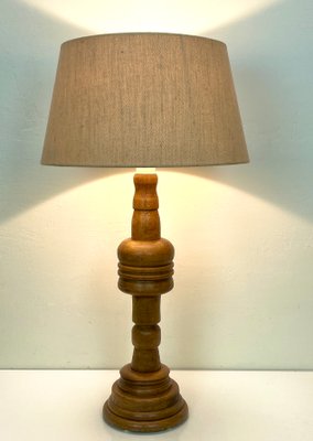 Large Turned Oak Table Lamp, 1960s-WZZ-1388691