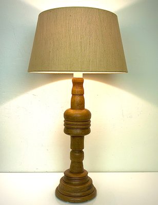 Large Turned Oak Table Lamp, 1960s-WZZ-1388691