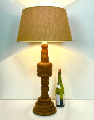 Large Turned Oak Table Lamp, 1960s-WZZ-1388691