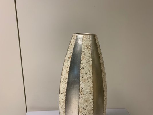 Large Vase with Natural Eggshell Inserts and Silver Leaf, 1950s-IJR-846261