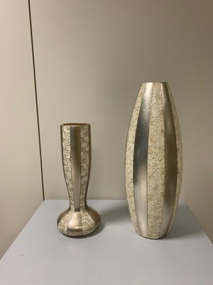 Large Vase with Natural Eggshell Inserts and Silver Leaf, 1950s-IJR-846261