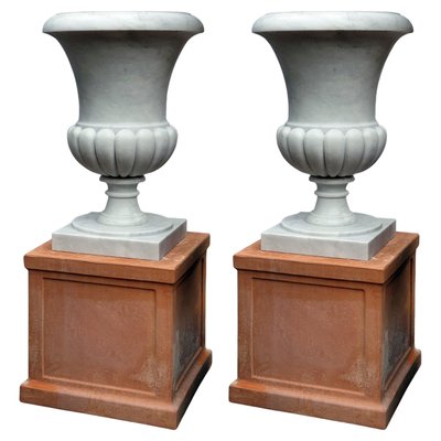 Large Vases in Mediceo Baccellato Carrara Marble Terracotta Base, Set of 2-FDW-2023352