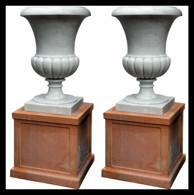 Large Vases in Mediceo Baccellato Carrara Marble Terracotta Base, Set of 2-FDW-2023352