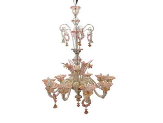 Large Venetian Pink Murano Glass Chandelier 1960s-JJC-2016383