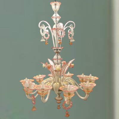 Large Venetian Pink Murano Glass Chandelier 1960s-JJC-2016383