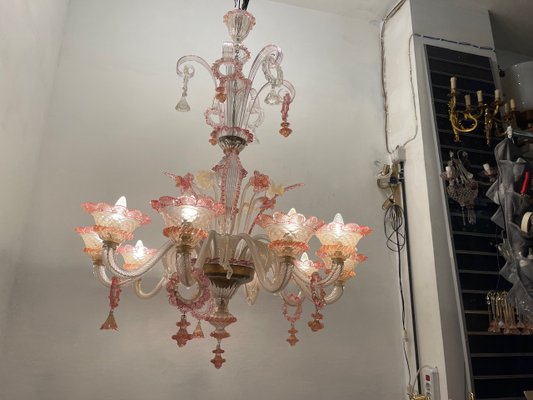 Large Venetian Pink Murano Glass Chandelier 1960s-JJC-2016383