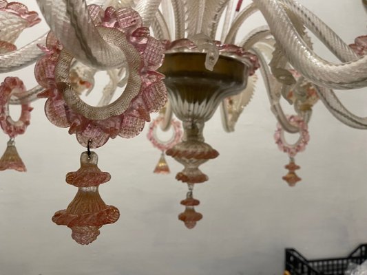 Large Venetian Pink Murano Glass Chandelier 1960s-JJC-2016383