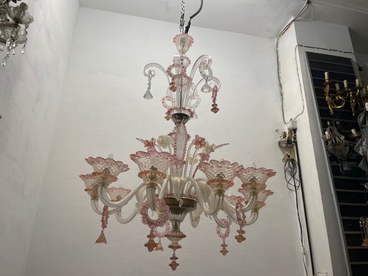 Large Venetian Pink Murano Glass Chandelier 1960s-JJC-2016383