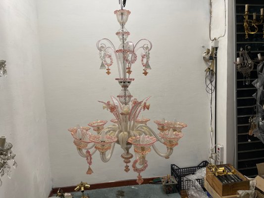 Large Venetian Pink Murano Glass Chandelier 1960s-JJC-2016383