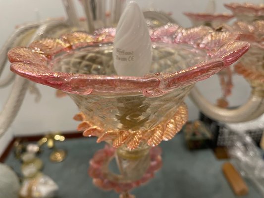 Large Venetian Pink Murano Glass Chandelier 1960s-JJC-2016383