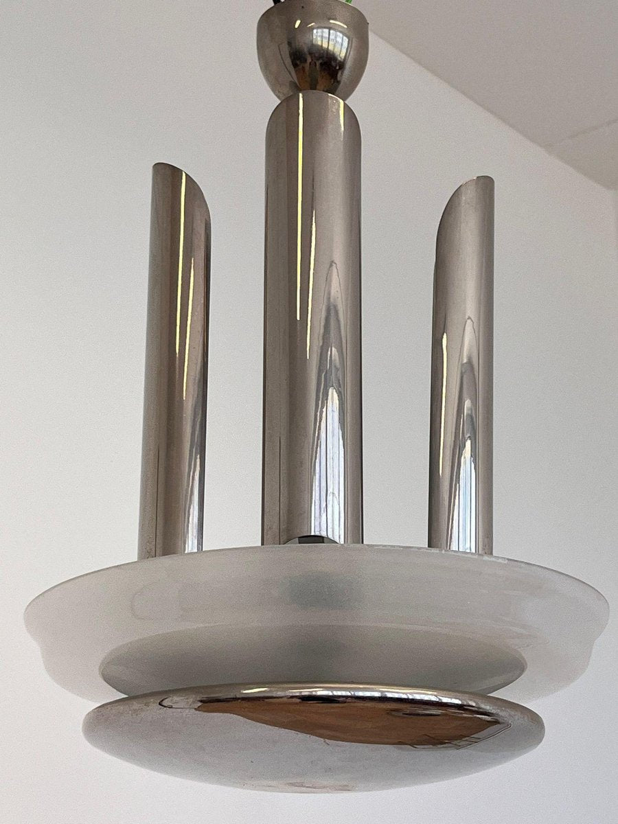 Large Very Bauhaus Functionalism Art Deco Chrome Chandelier, 1935