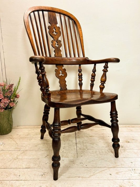 Large Victorian Elm Hoop Back Windsor Armchair, 1850s