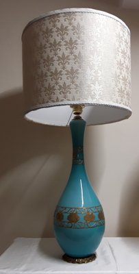 Large Vintage Blue and Green Table Lamp with White Fabric Shade, 1970s-HOI-1766999