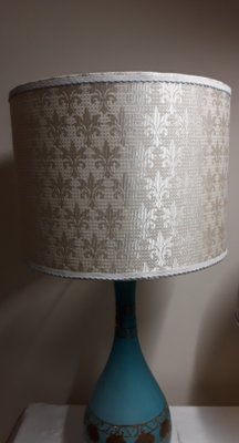 Large Vintage Blue and Green Table Lamp with White Fabric Shade, 1970s-HOI-1766999