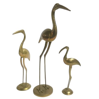 Large Vintage Brass Crane Birds, 1970s, Set of 3-IRH-806347