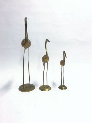 Large Vintage Brass Crane Birds, 1970s, Set of 3-IRH-806347